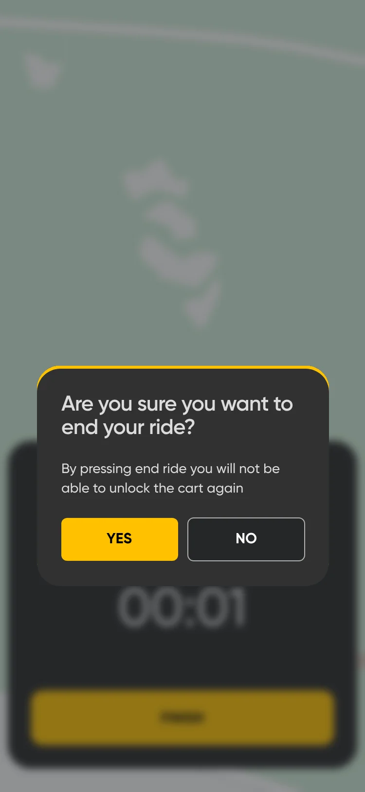 End ride confirmation for a per-minute ride.