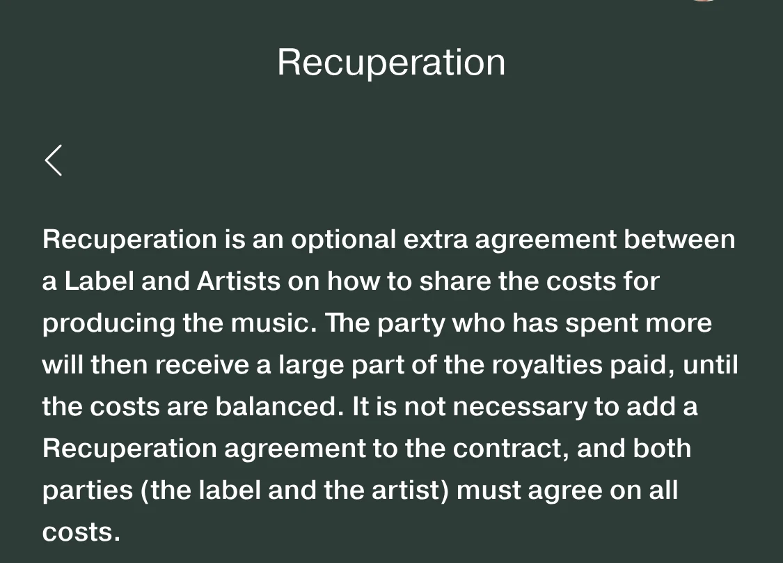 From the Recuperation screen: the paragraph that explains recuperation.