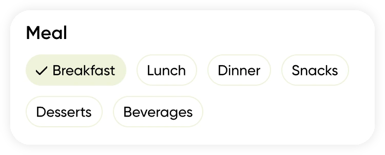 Recipe filter: meal component